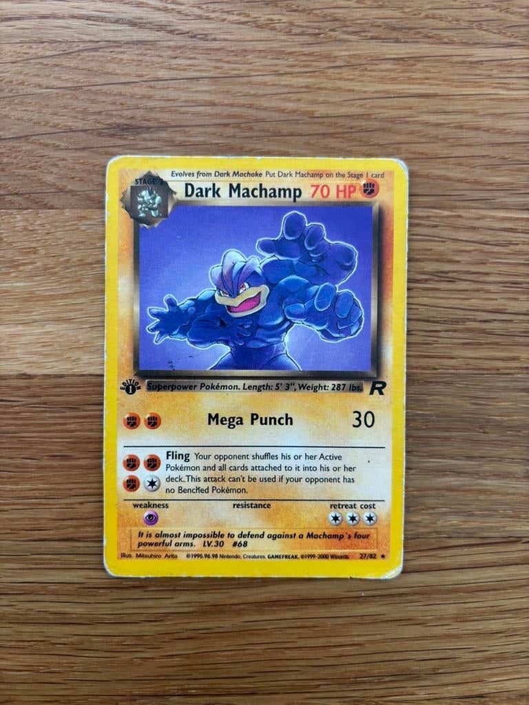 Dark Machamp 1st Edition 27/82 – Team Rocket – WOTC 2000, Ophalen of Verzenden, Zo goed als nieuw, Losse kaart