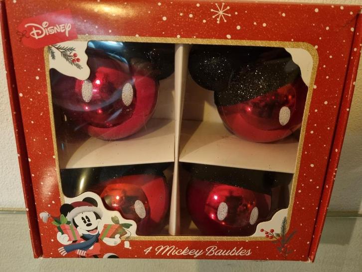 Orig,DISNEY,4X,MICKEY MOUSE, KERSTORNAMENT/BAL, Doos, Nieuw!, Verzamelen, Disney, Nieuw, Overige typen, Mickey Mouse, Ophalen of Verzenden