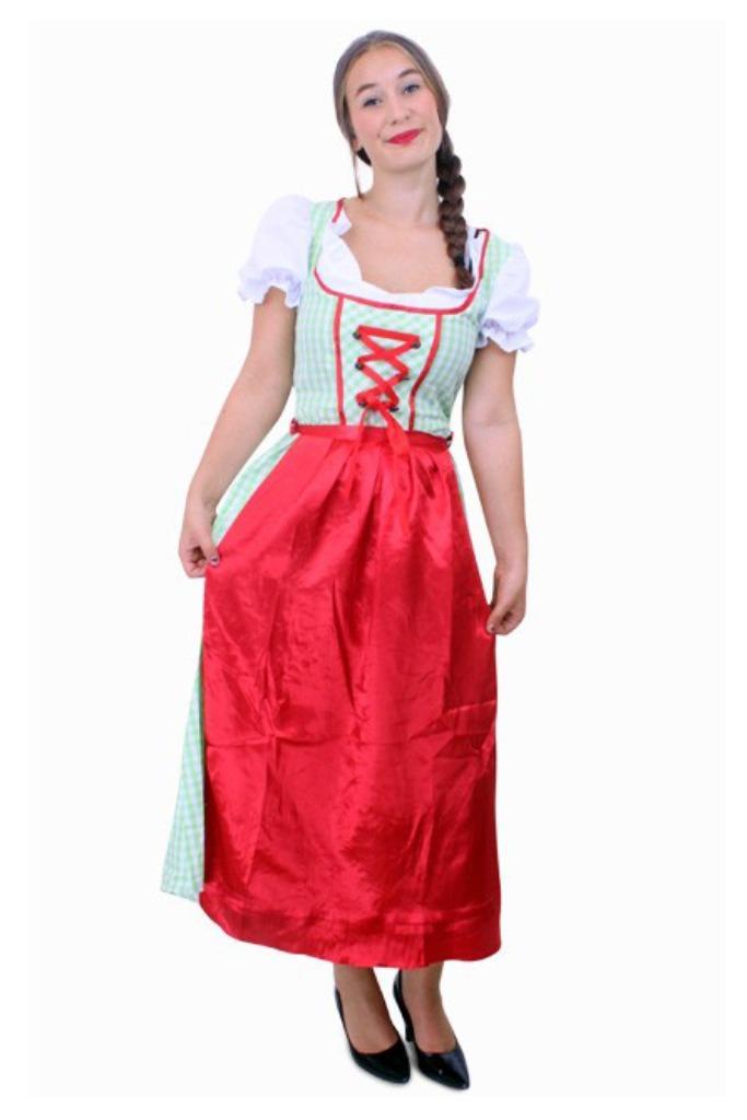 Lange Heidi Tirol Dirndl jurk groen rood oktoberfest XS S M, Kleding | Dames, Carnavalskleding en Feestkleding, Nieuw, Kleding