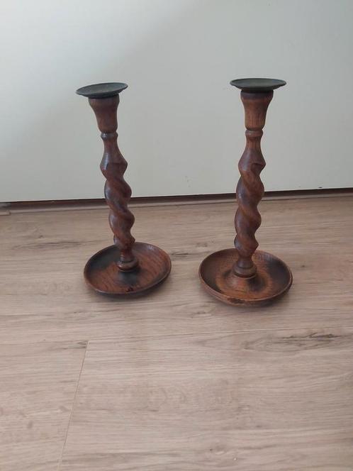 victoriaanse eiken houten barley twist kandelaars, Antiek en Kunst, Antiek | Kandelaars, Ophalen of Verzenden