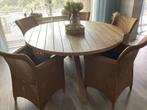 Tafel van acacia hout, Huis en Inrichting, Tafels | Eettafels, 100 tot 150 cm, Rond, Zo goed als nieuw, Vier personen