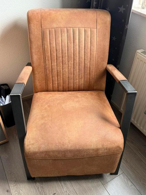 Cognac fauteuil 2x leer/suede, Huis en Inrichting, Fauteuils, Gebruikt, Leer, 75 tot 100 cm, Ophalen