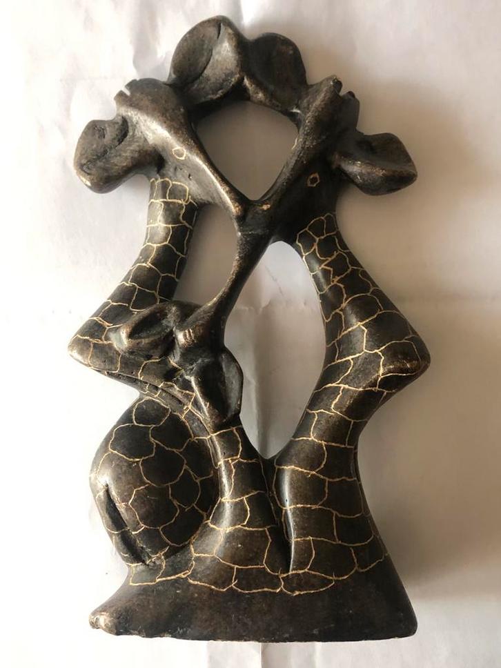 Serpentijn Giraffamilie beeld 20 cm, Antiek en Kunst, Kunst | Niet-Westerse kunst, Ophalen of Verzenden