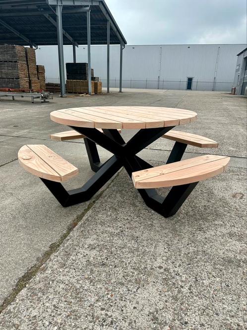 Picknicktafel Douglas | Rond | Staal, Tuin en Terras, Picknicktafels, Nieuw, Rond, Hout, Ophalen