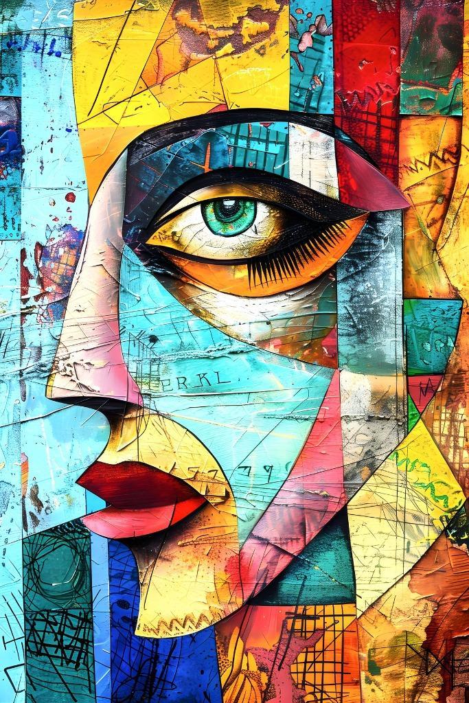 ” Visages Fragmentés “ Giclee op doek , 60 cm x 40 cm, Antiek en Kunst, Kunst | Schilderijen | Modern, Ophalen of Verzenden