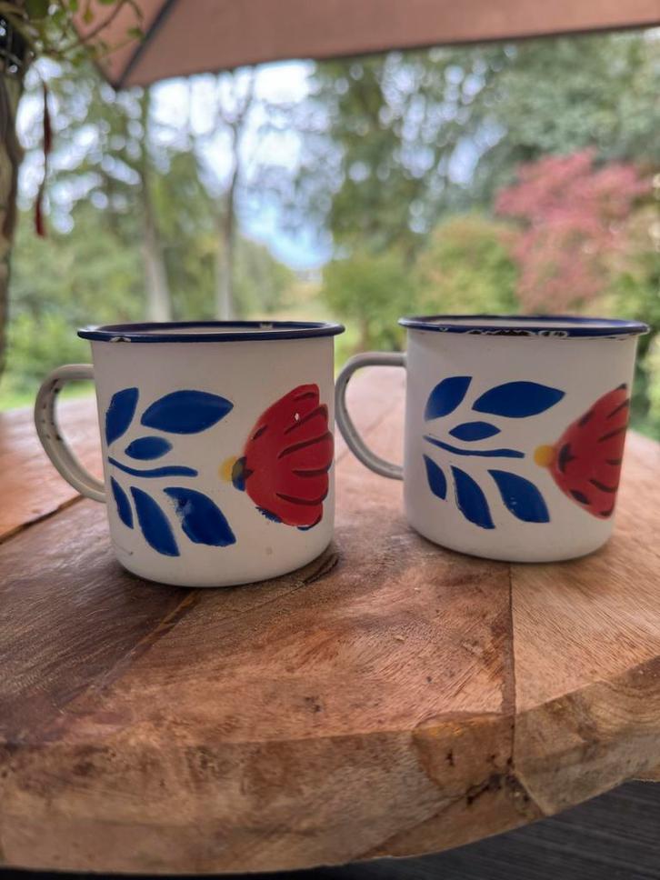 Emaille Boerenbont Mokken - Set van 2, Antiek en Kunst, Antiek | Emaille, Ophalen of Verzenden