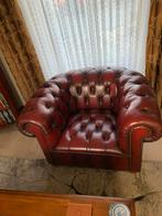 Luxe Chesterfield fauteuil - Bordeauxrood leer, Huis en Inrichting, Fauteuils, Ophalen of Verzenden, Zo goed als nieuw, Leer, 75 tot 100 cm