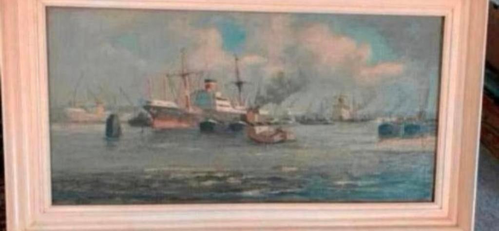 Schilderij haven gezicht rotterdam schilder Adri Verveen., Antiek en Kunst, Ophalen of Verzenden