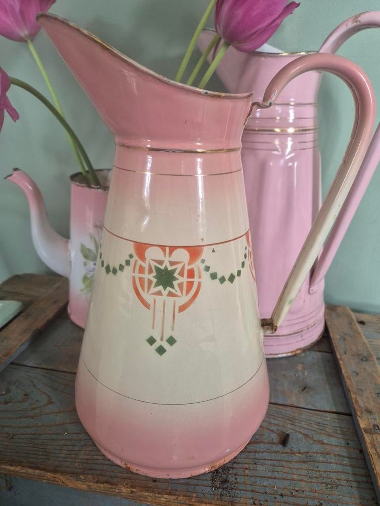 Prachtige roze emaille lampet kan, Antiek en Kunst, Ophalen of Verzenden