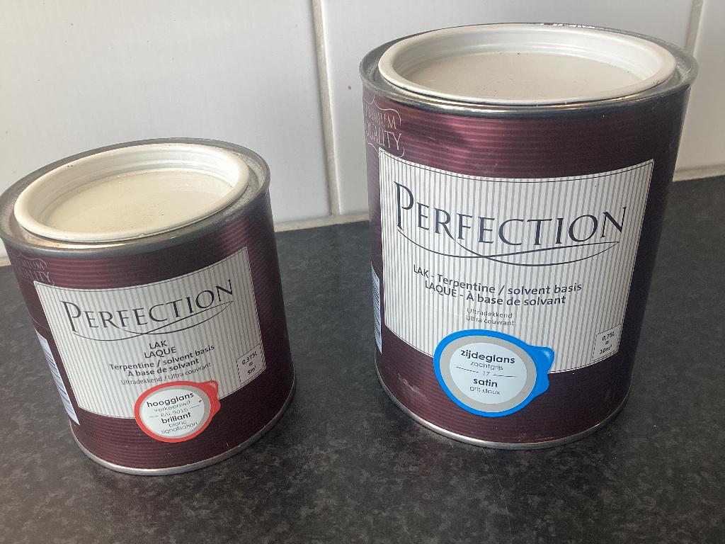 2 blikken Perfection verf wit en grijs-Nieuw, Nieuw, Ophalen of Verzenden, Lak, Grijs