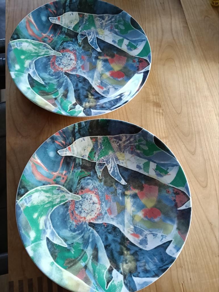 Dolfijnen bord kunst op tafel 2 stuks., Ophalen of Verzenden