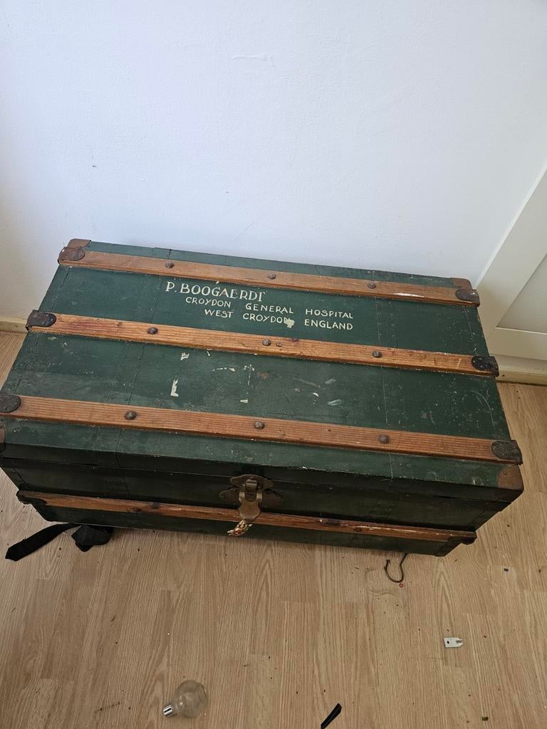 Grote vintage houten kist met uitneembare verdeler, Huis en Inrichting, Woonaccessoires | Kisten, Overige houtsoorten, Gebruikt
