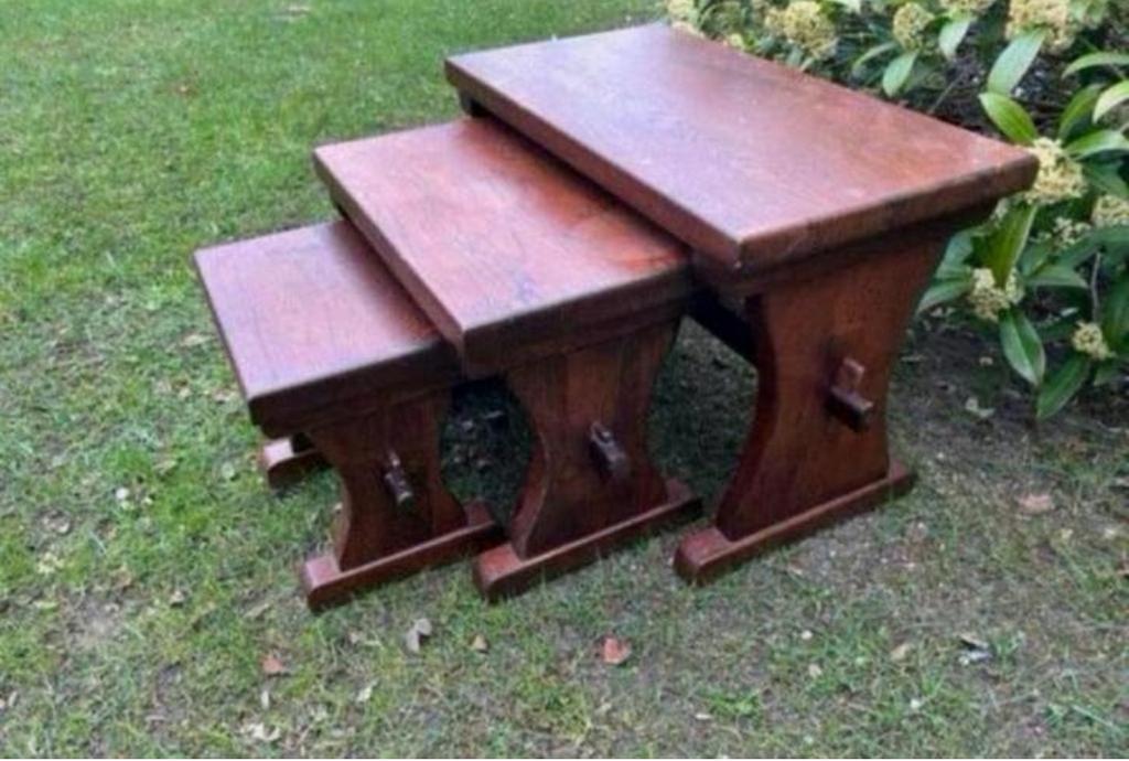 Vintage eiken mimiset bijzettafel plantentafel seventies, Ophalen of Verzenden, Gebruikt, Rechthoekig, Minder dan 55 cm