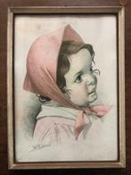 Vintage Kinderportret met Roze Sjaal, Ophalen of Verzenden, Zo goed als nieuw, Overige onderwerpen, Prent