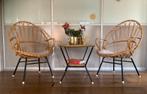 Vintage retro set 2 rotan stoeltjes en tafel jaren 60 Rohe, Ophalen
