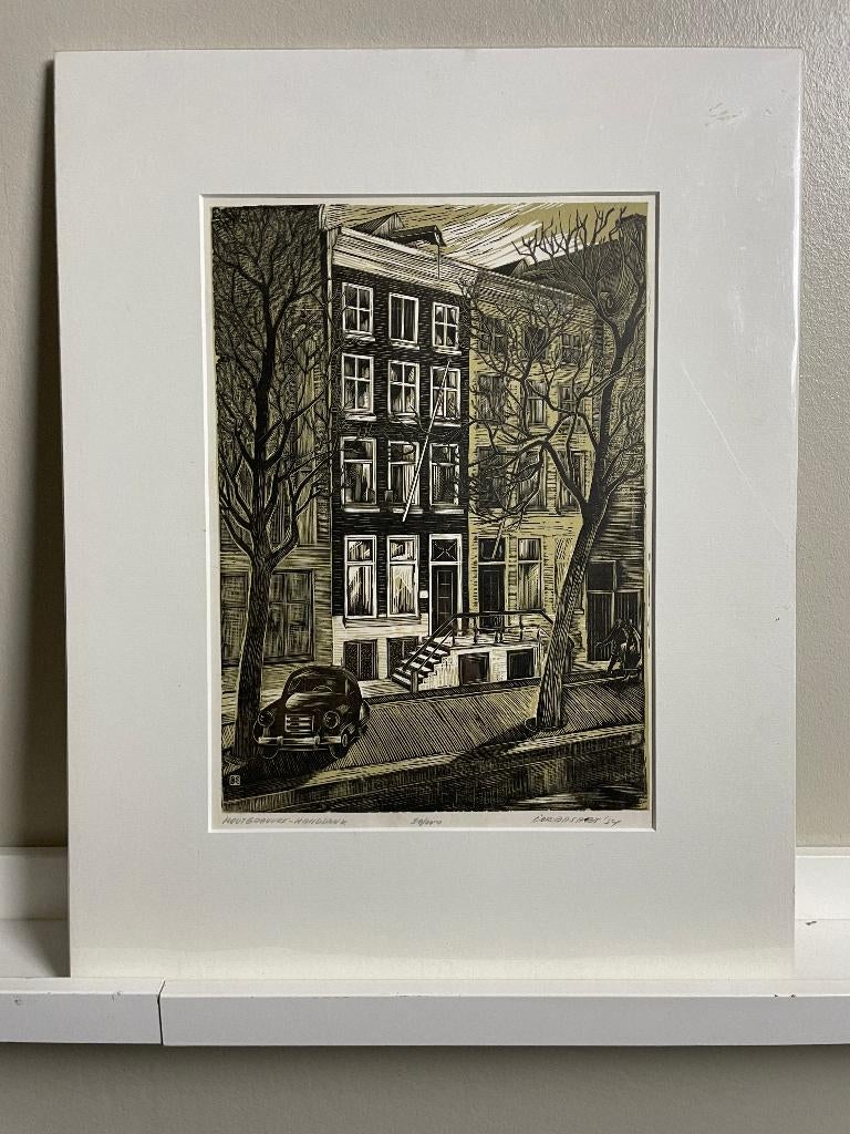 Houtgravure -Handgedrukt Cor Basart (1915-1991) 1954, 31 cm, 1950 - 1999, Stadsgezicht, Gesigneerd