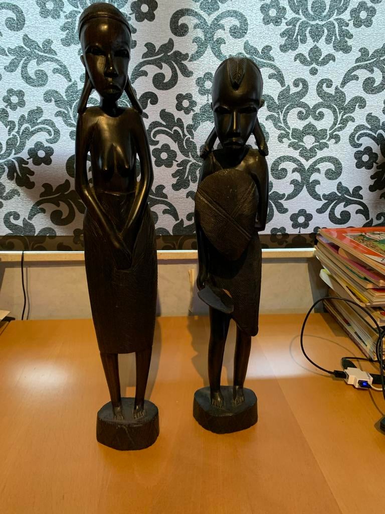 Twee donkerhouten Afrikaanse beelden, Ophalen of Verzenden