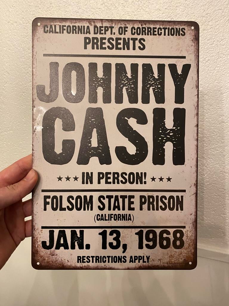 Johnny Cash Folsom Prison metalen bord, Ophalen of Verzenden, Gebruikt