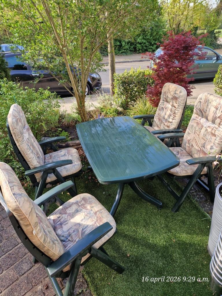 Hartman Master Club Tuinset met tafel, 4 stoelen en kussens, Ophalen, 4 zitplaatsen, Kunststof, Gebruikt