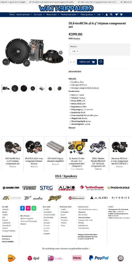 DLS 610RCS6.2I 6.5"/165mm Composet / SQ Speakers, Info@optimount.nl, Nieuw, Ophalen of Verzenden, Anholtseweg 48A 7091 HB DINXPERLO