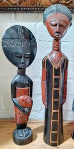 2 houten Afrikaanse Ashanti beelden man en vrouw abstract, Ophalen of Verzenden