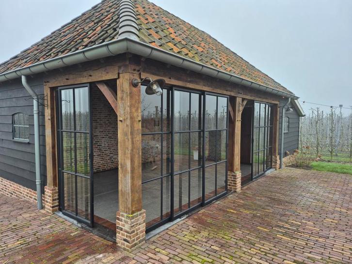 Glazen schuifwand antraciet, staal A-kwaliteit, 2.12m hoog, Tuin en Terras, Tuinhuizen, 3 ramen of meer, Ophalen