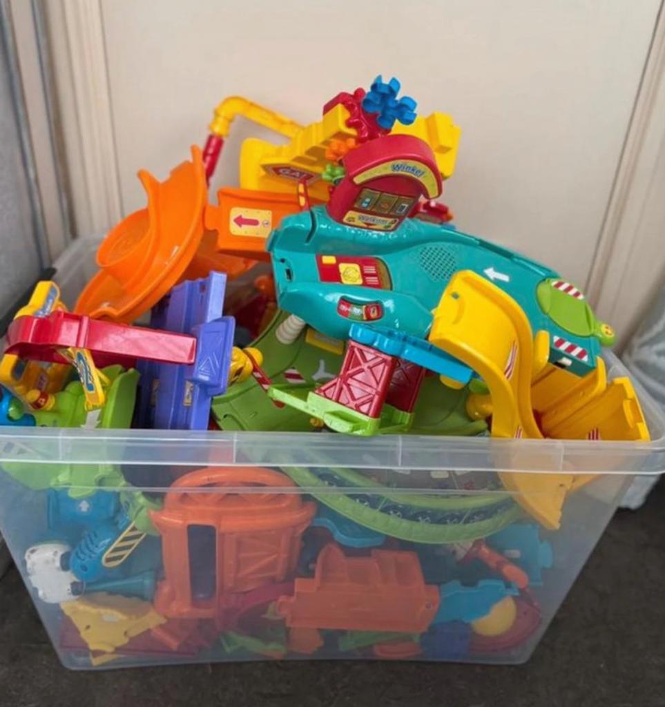 Grote bak met VTech Toet Toet Auto's onderdelen, Ophalen of Verzenden, Gebruikt, Jongen of Meisje