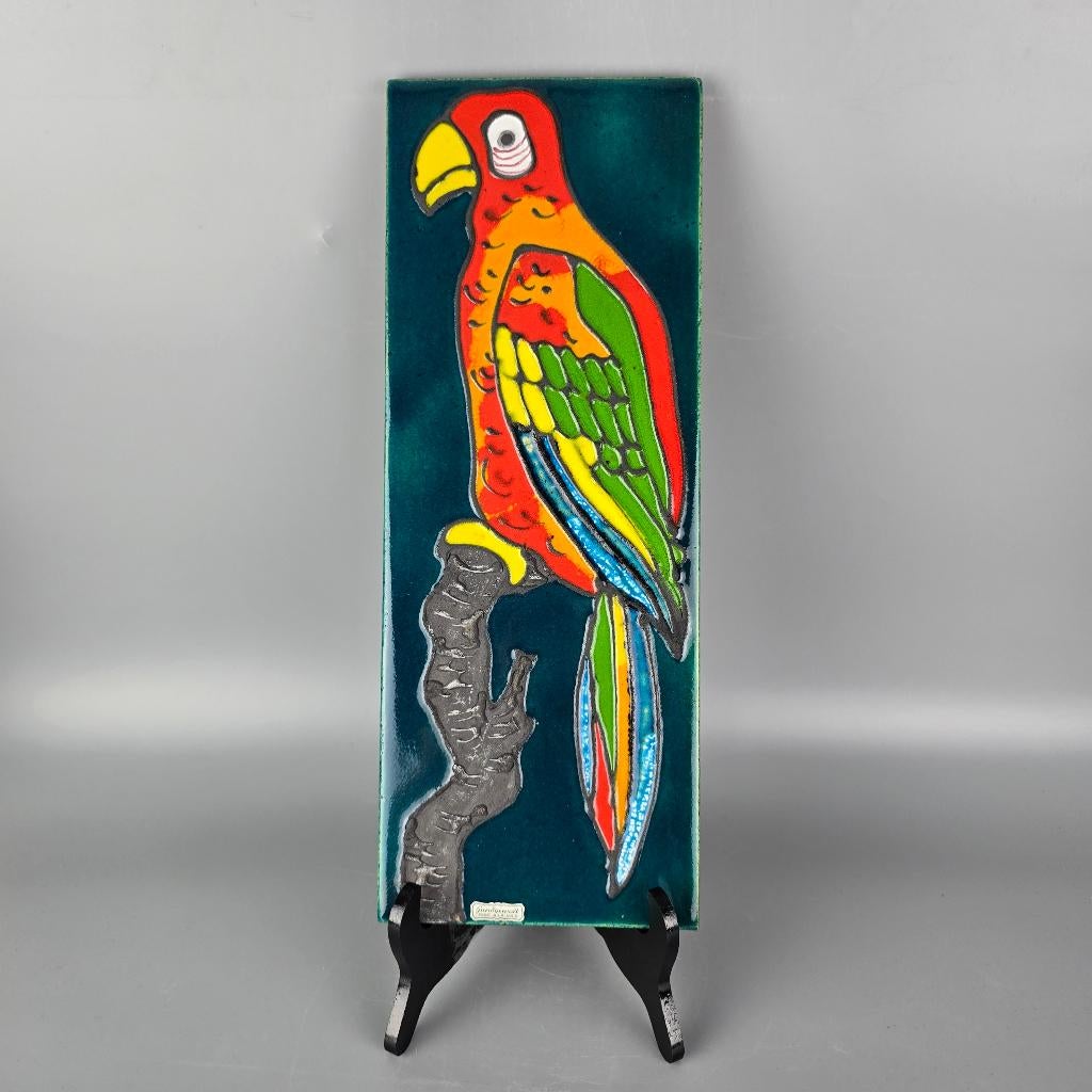 Vintage Franse muurplaat Peint A La Main.  papegaai, Ophalen of Verzenden