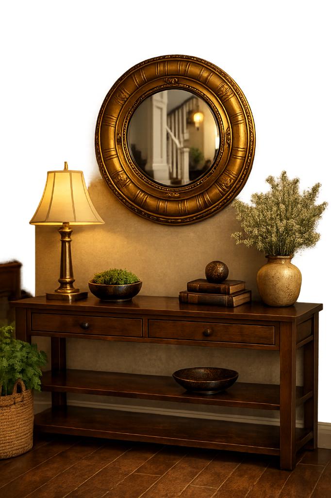 Vintage "Butler's Mirror" convexe spiegel jaren '60, Ophalen of Verzenden, Rond, Minder dan 50 cm, Minder dan 100 cm