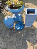 Set van 4 blauwe plantenbakken en decoraties, Tuin en Terras, Ophalen, Gebruikt, Minder dan 60 cm, Overige vormen