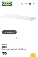 BESTÅ Bovenblad Glas/Wit 120x40cm, Ophalen, Minder dan 50 cm, Glas, Minder dan 100 cm
