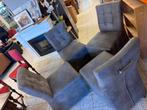 Set van 4 grijze eetkamerstoelen met poef, Huis en Inrichting, Stoelen, Ophalen, Gebruikt, Kringloop, Kringloop