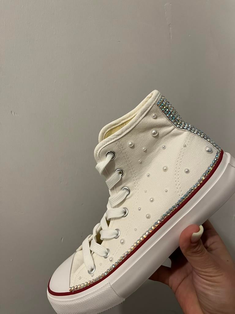 Unieke handgemaakte sneakers met parels en strass - Maat 37, Kleding | Dames, Schoenen, Ophalen, Nieuw, Wit, Sneakers of Gympen