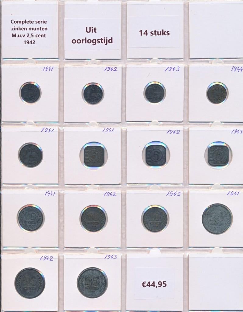 NL complete set zinken munt 1941 1944 Wilhelmina 14pcs