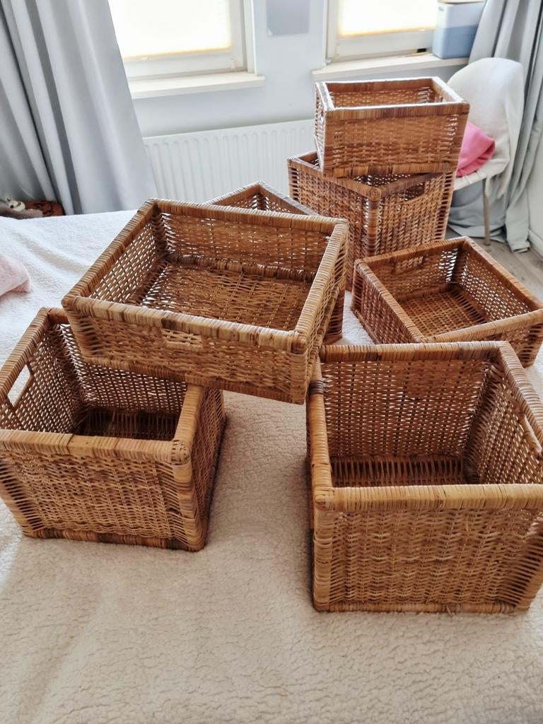 Rieten bakken voor Kallax kast - Set van 7, Huis en Inrichting, Gebruikt, Mand, Ophalen of Verzenden, Riet