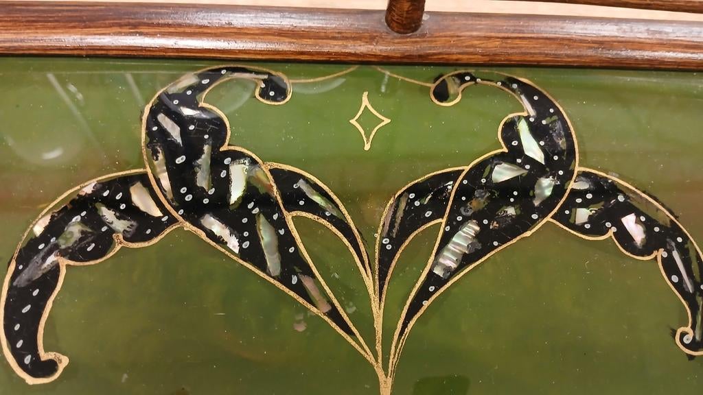 Antiek dienblad met houten rand 33 x 16 cm, Ophalen of Verzenden