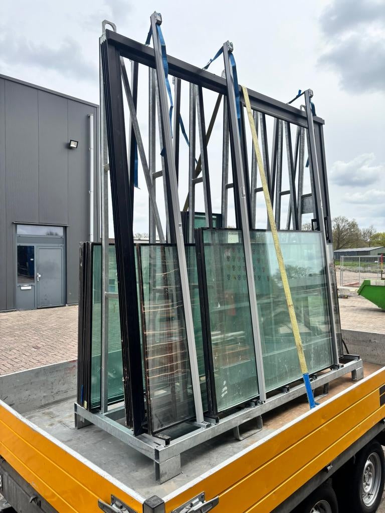 Gedemonteerde aluminium 2-delige schuifpui (met HR++ glas), Ophalen, Gebruikt, Aluminium, 150 tot 225 cm