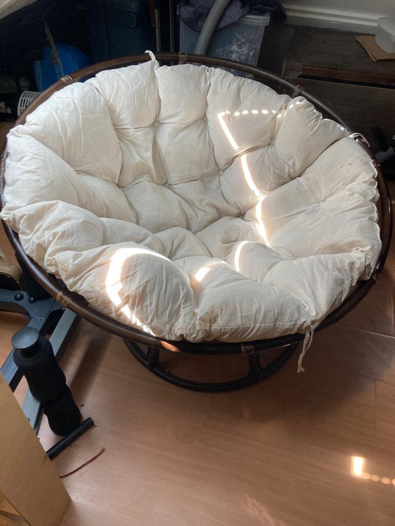 Comfortabele Papasan stoel met kussen, Huis en Inrichting, Gebruikt, Bruin, Riet of Rotan, Ophalen of Verzenden