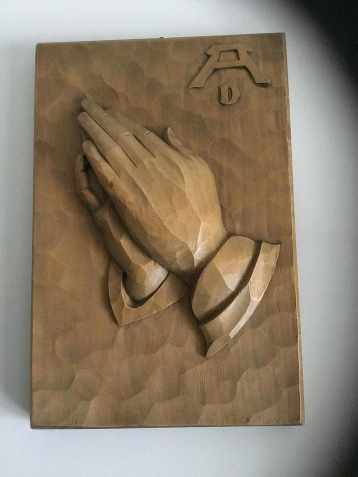Houtsnijwerk Gevouwen Handen - Religieuze Wanddecoratie, Antiek en Kunst, Kunst | Beelden en Houtsnijwerken, Ophalen of Verzenden