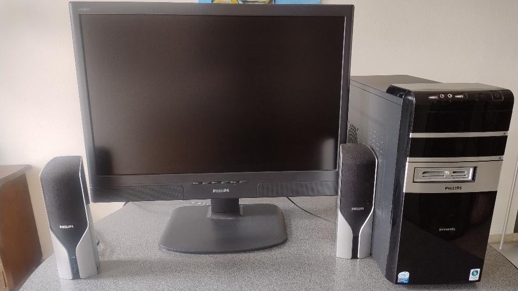 Philips PC met Full HD 24inch Monitor, Computers en Software, Desktop Pc's, Philips, Gebruikt, HDD, 2 tot 3 Ghz