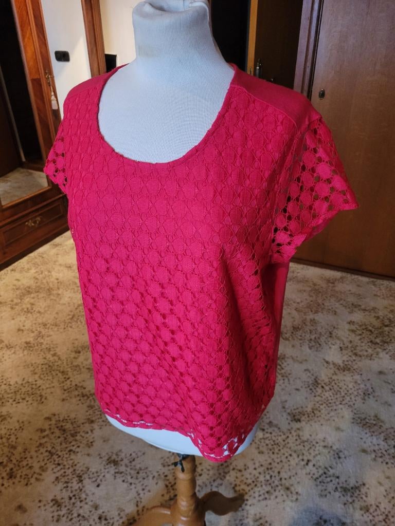 Taifun rood shirt top met kant L, Kleding | Dames, T-shirts, Maat 42/44 (L), Ophalen of Verzenden, Zo goed als nieuw, Rood