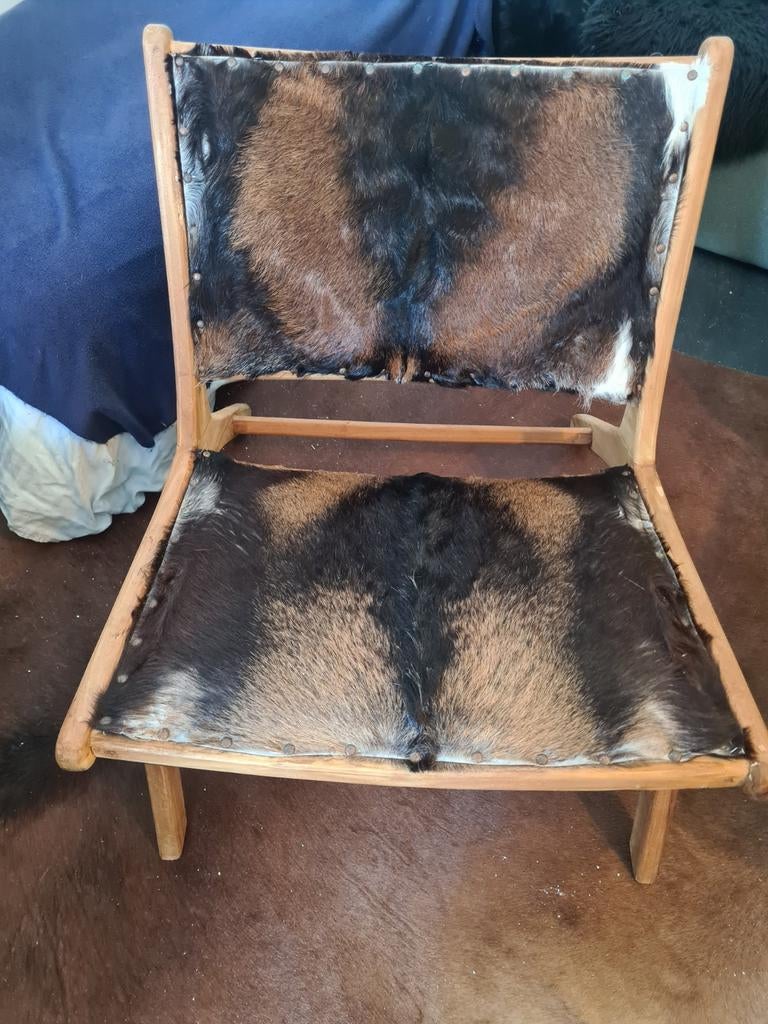 Koeien huid stoel, Ophalen of Verzenden, Bruin, Hout, Eén