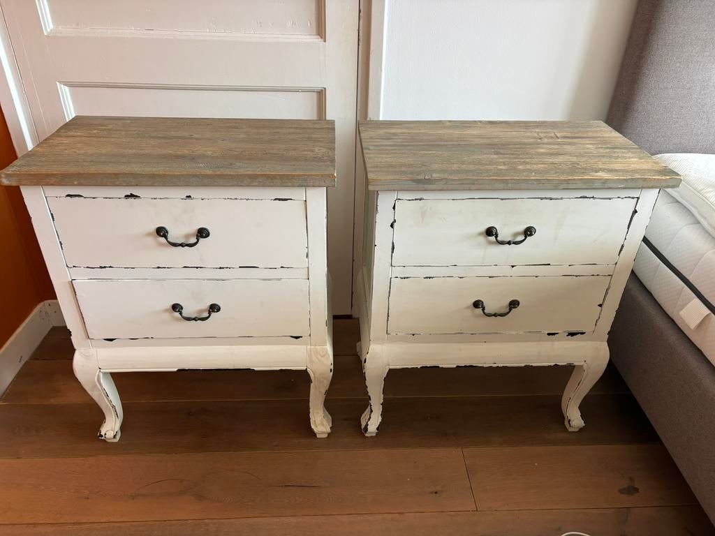 Nachtkastjes, set van 2, brocante stijl, Huis en Inrichting, Ophalen, Gebruikt, 45 tot 65 cm, 70 cm of meer