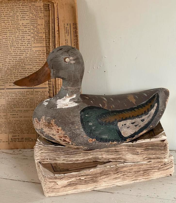 Brocante oude houten lokeend, Antiek en Kunst, Curiosa en Brocante, Ophalen of Verzenden