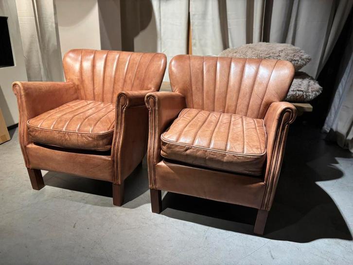 Set Kleine Leren fauteuils Merk  Lifestyle, Huis en Inrichting, Fauteuils, Gebruikt, Leer, 50 tot 75 cm, 75 tot 100 cm, Ophalen of Verzenden