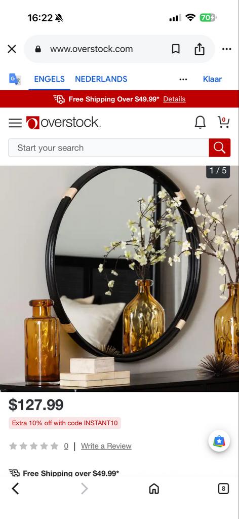 Decoratieve ovale spiegel met rotan details, Ophalen of Verzenden, Zo goed als nieuw, Ovaal, 50 tot 75 cm