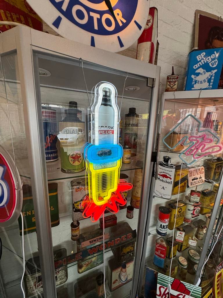 Vintage Neon Spark Plug Reclamebord - Garage Decoratie, Auto diversen, Gebruikt, ., Ophalen of Verzenden, .
