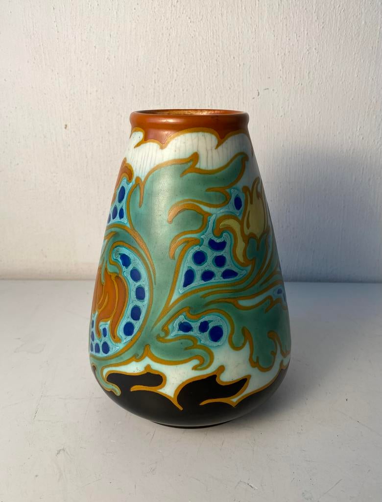 Art Nouveau plateel Aida vaas met bloemmotief, Ophalen of Verzenden