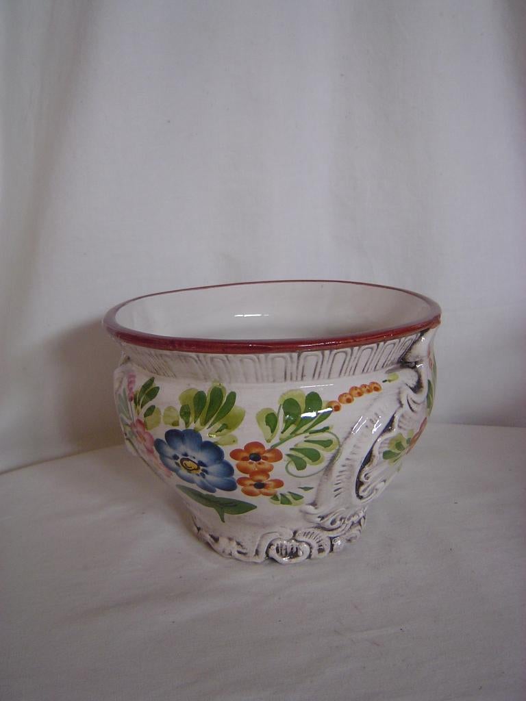 Vintage aardewerken bloempot Italy 01516/15, Tuin en Terras, Bloempotten, Gebruikt, Rond, Binnen, Ophalen of Verzenden