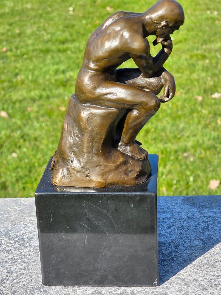 DE DENKER / RODIN / bronzen beeld op marmeren voet, Antiek en Kunst, Ophalen of Verzenden